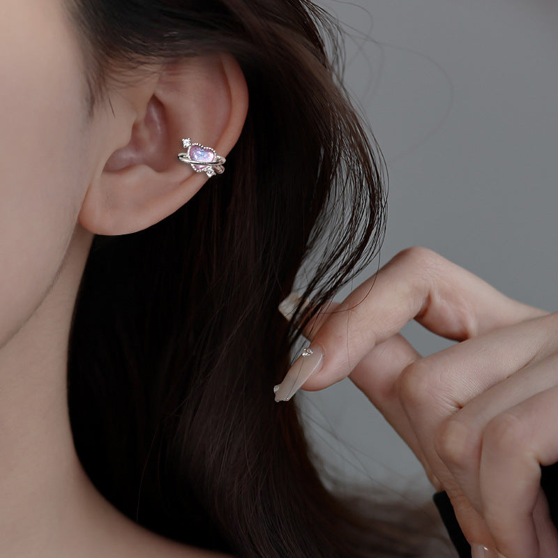 Planet Sweet Colorful Moonstone Rhinestone Heart Shape No Pierced For Ear Clip