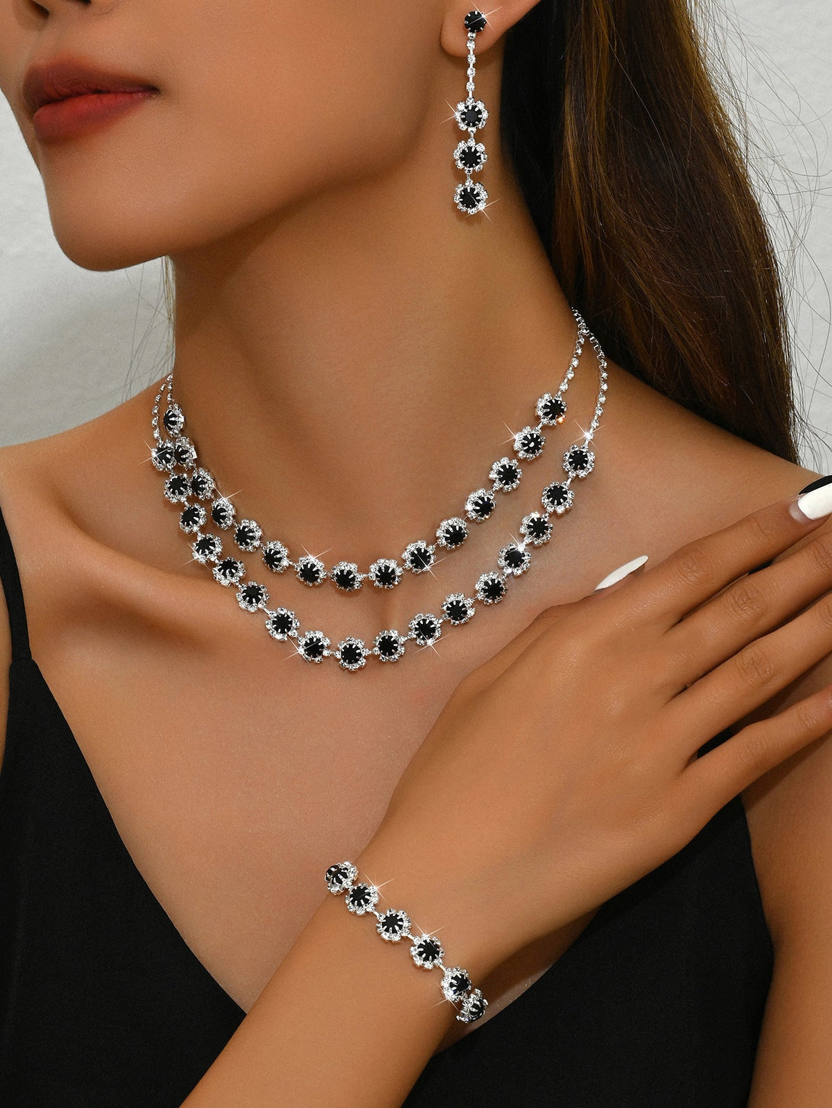 Wedding Double Layer Sunflower Diamond Suite Jewelry Set