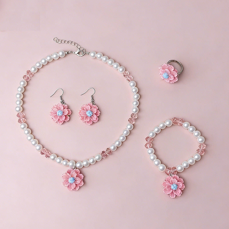 Elegant Children's Cute Refreshing Pearl Flower Jewelry Set