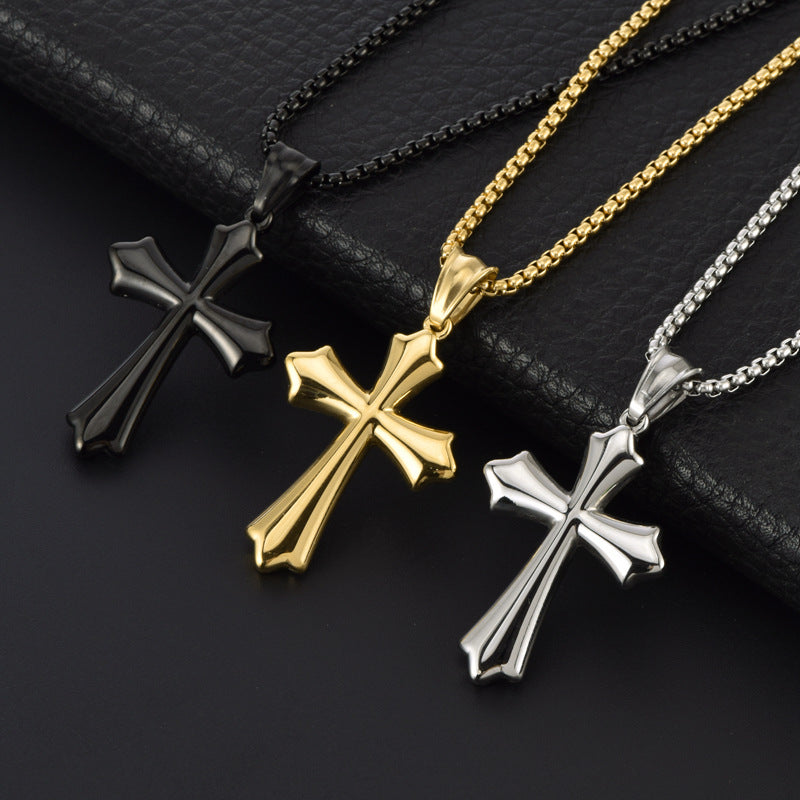 Men's Personality Cross Titanium Steel Punk Glossy Carved Pendants