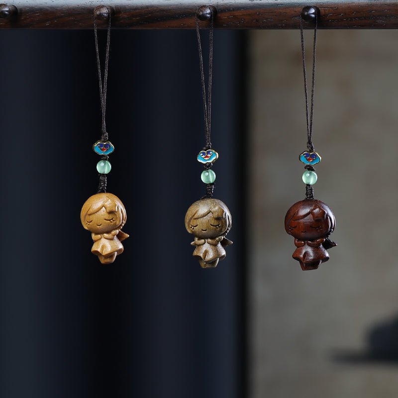 Green Sandalwood Carving Cute Animal Creative Bag Car Key Mobile Pendant