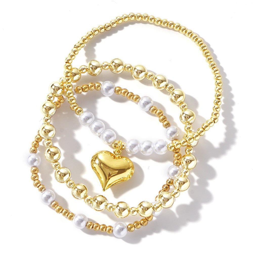 Niche Pearl Gold Copper Bead Stacked Bracelet
