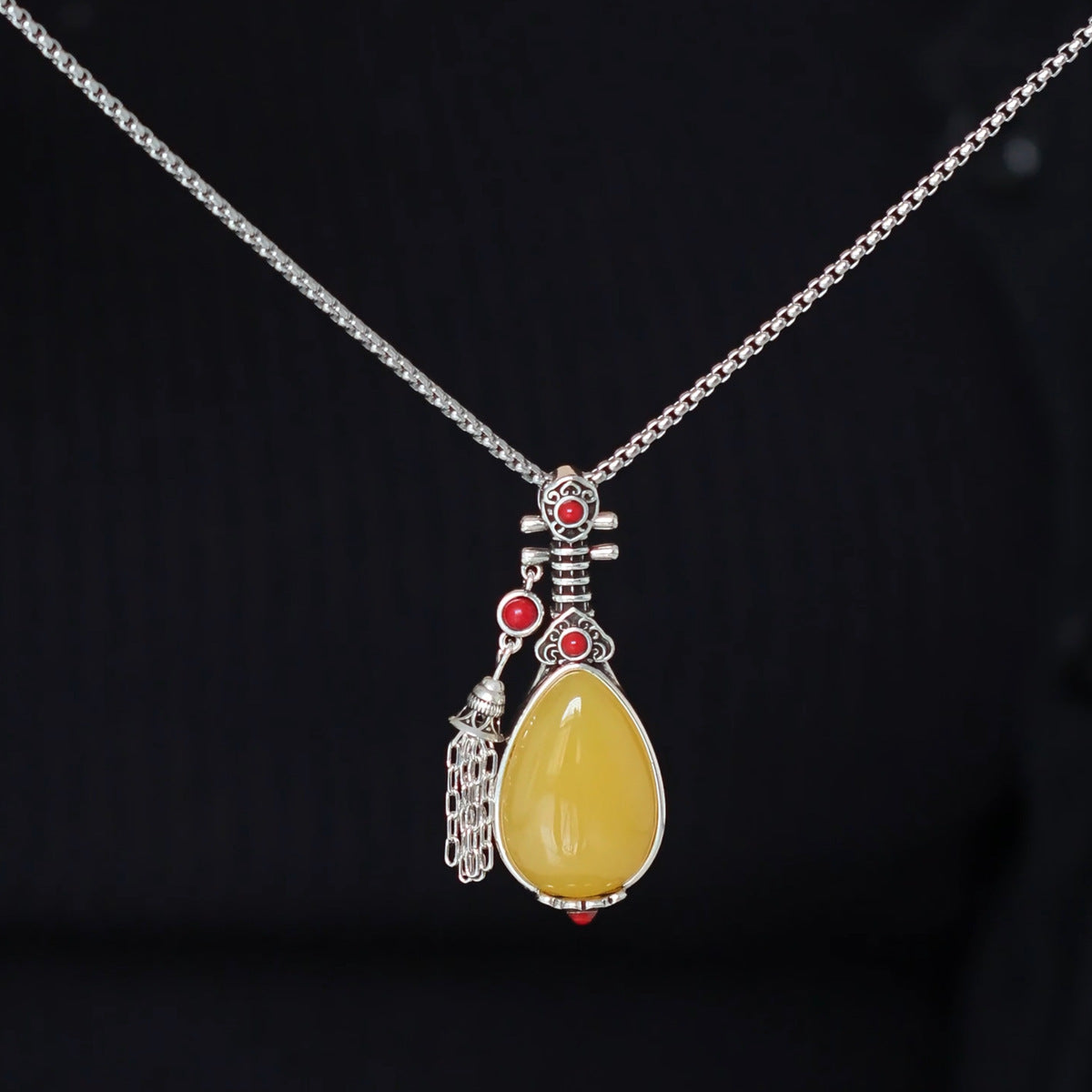 Women's Lucky Tassel Pipa Water Drop Vintage Distressed Pendant