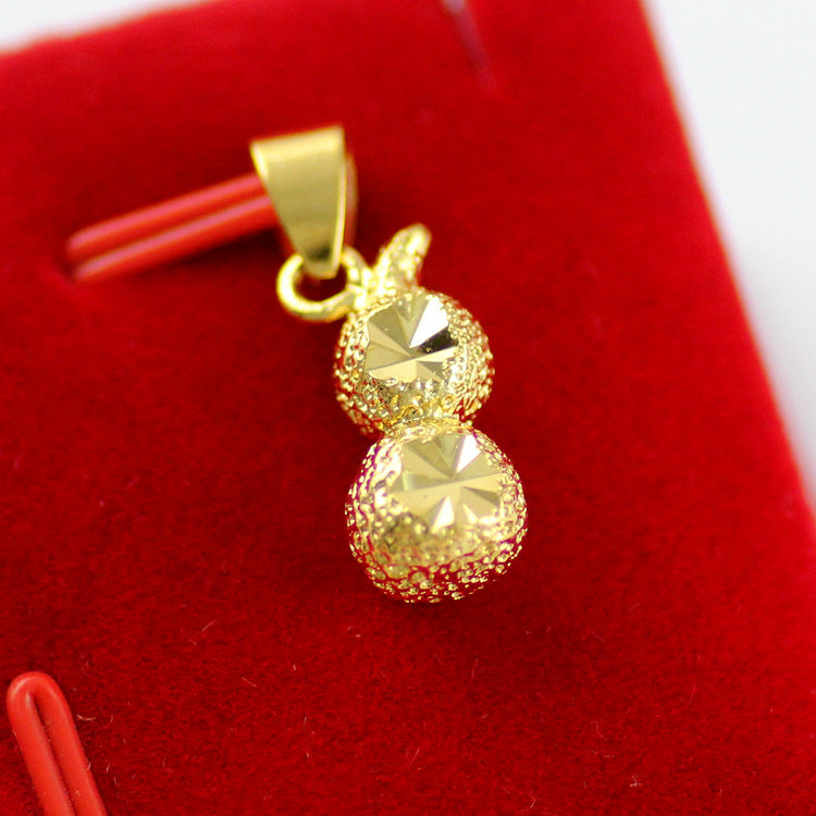 Placer Gold Fu Lu Calabash Pendent Brass Plated Carven Design Pendant