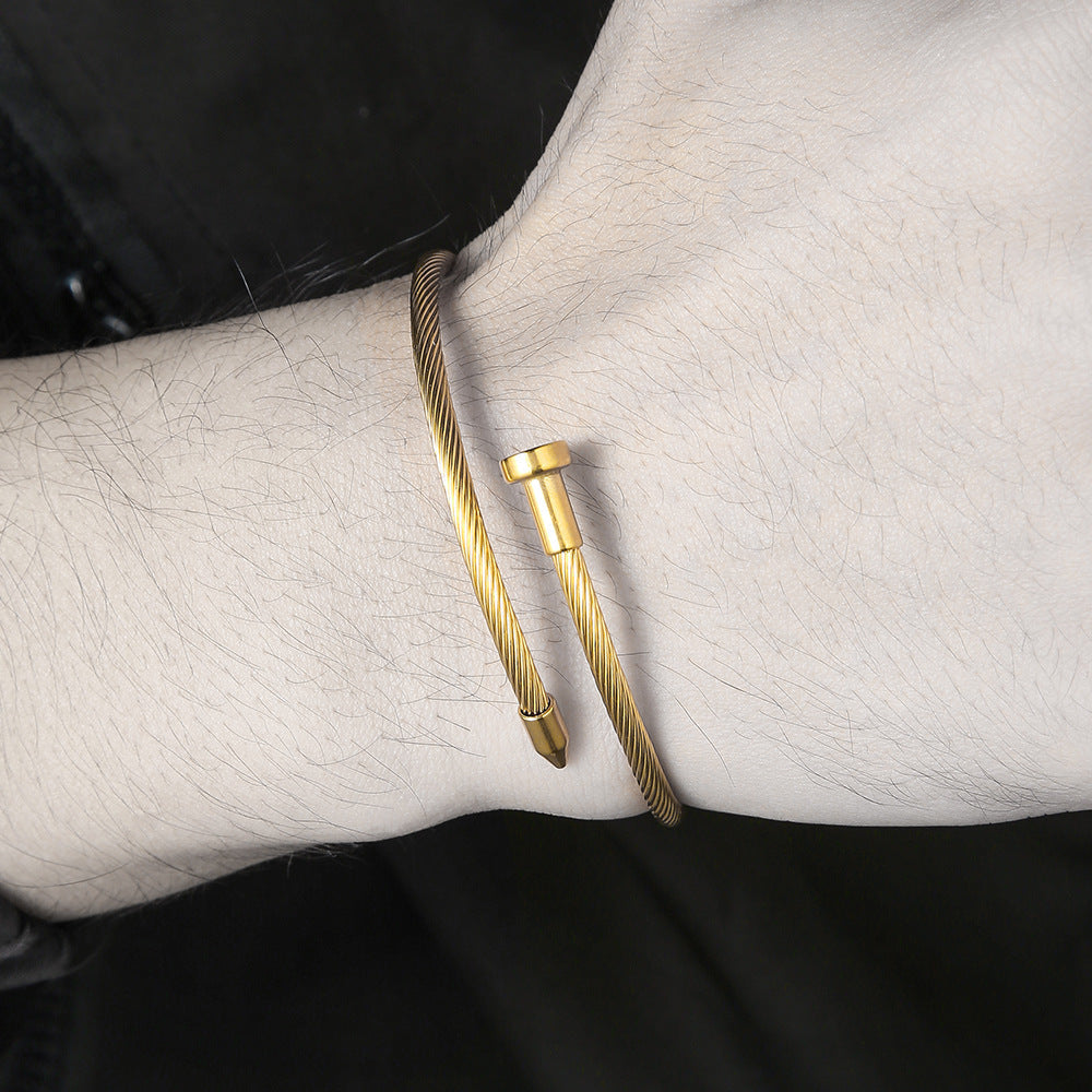 Stainless Steel Wire Rope Nail Spiral Adjustable Opening Titanium Bracelets