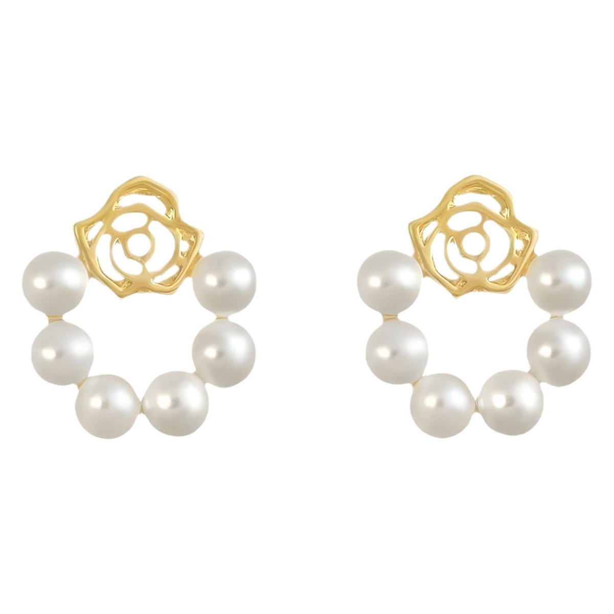 Women's Hollow Rose Flower Pearl Korean Style Fashionable Simple Earrings