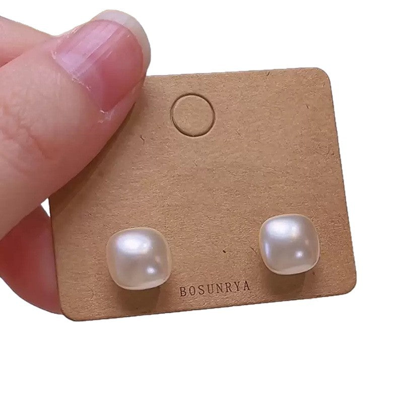 Simple Small Square Pearl Fairy Style Niche Earrings