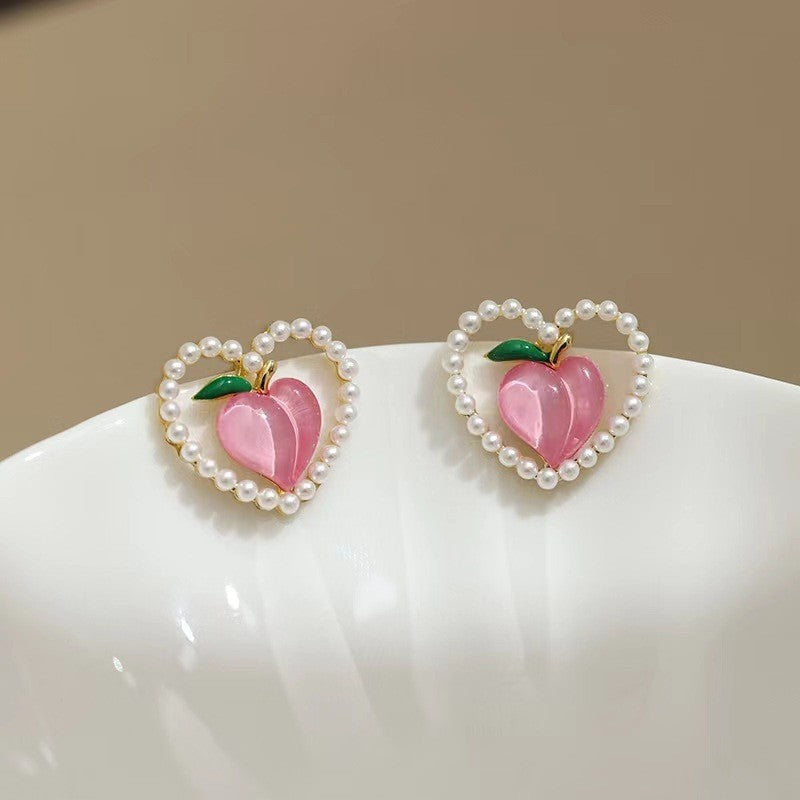 Glazed Love Heart Female French Senior Fashion Stud Earrings