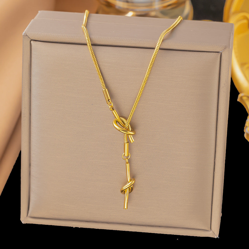 Embossed Blade Chain Woven Clavicle Tassel Necklaces