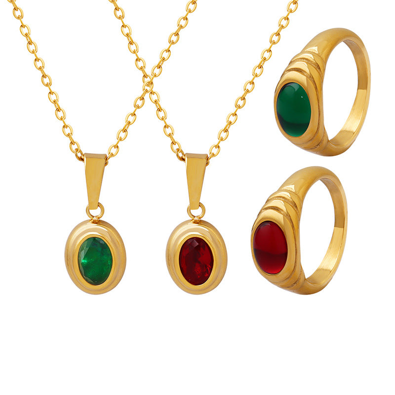 Niche Retro Collarbone Titanium Steel Zircon Jewelry Set