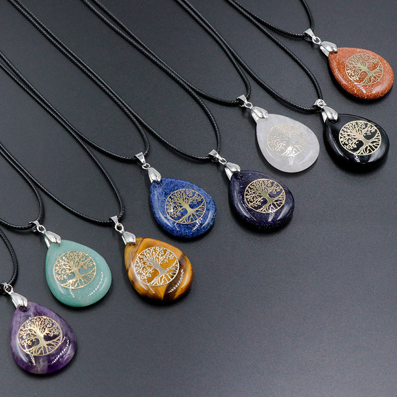 Natural Crystal Stone Lucky Tree Drop Shape Yoga Pendant