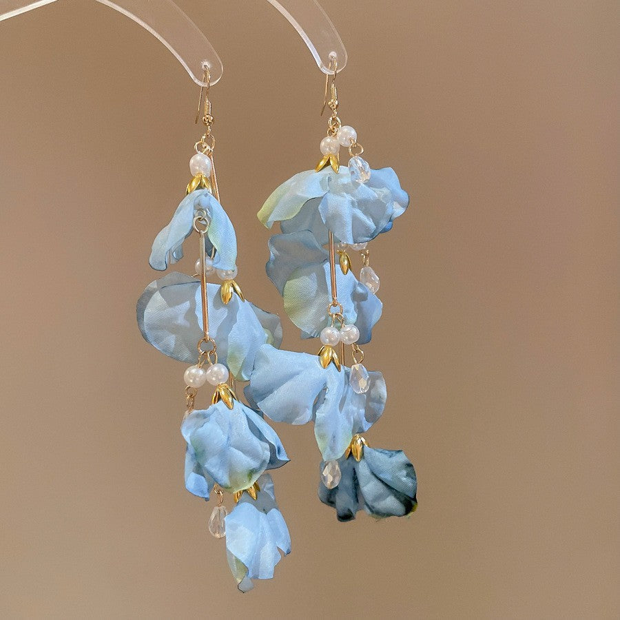 Summer Super Fairy Vacation Style Blue Flower Tassel Fashion Elegant Rings