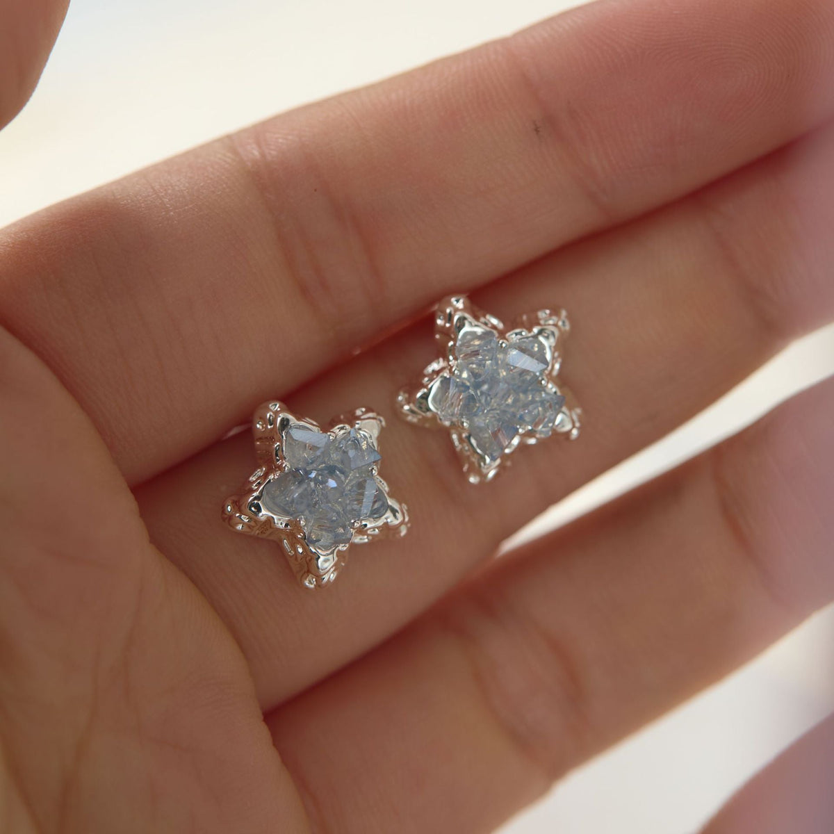 Blue Ice Crystal Fresh Sweet Pentagram Mosquito Coil Ear Clip Earrings