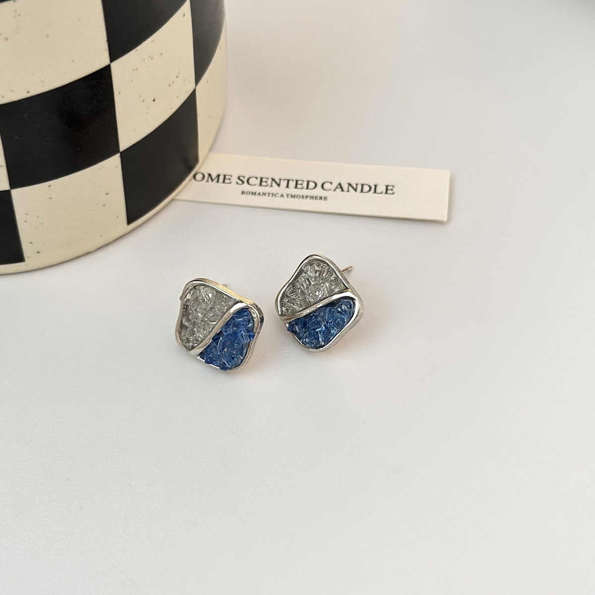 Sier Needle Light Luxury High-grade Gradient Crystal Design Square Color Earrings