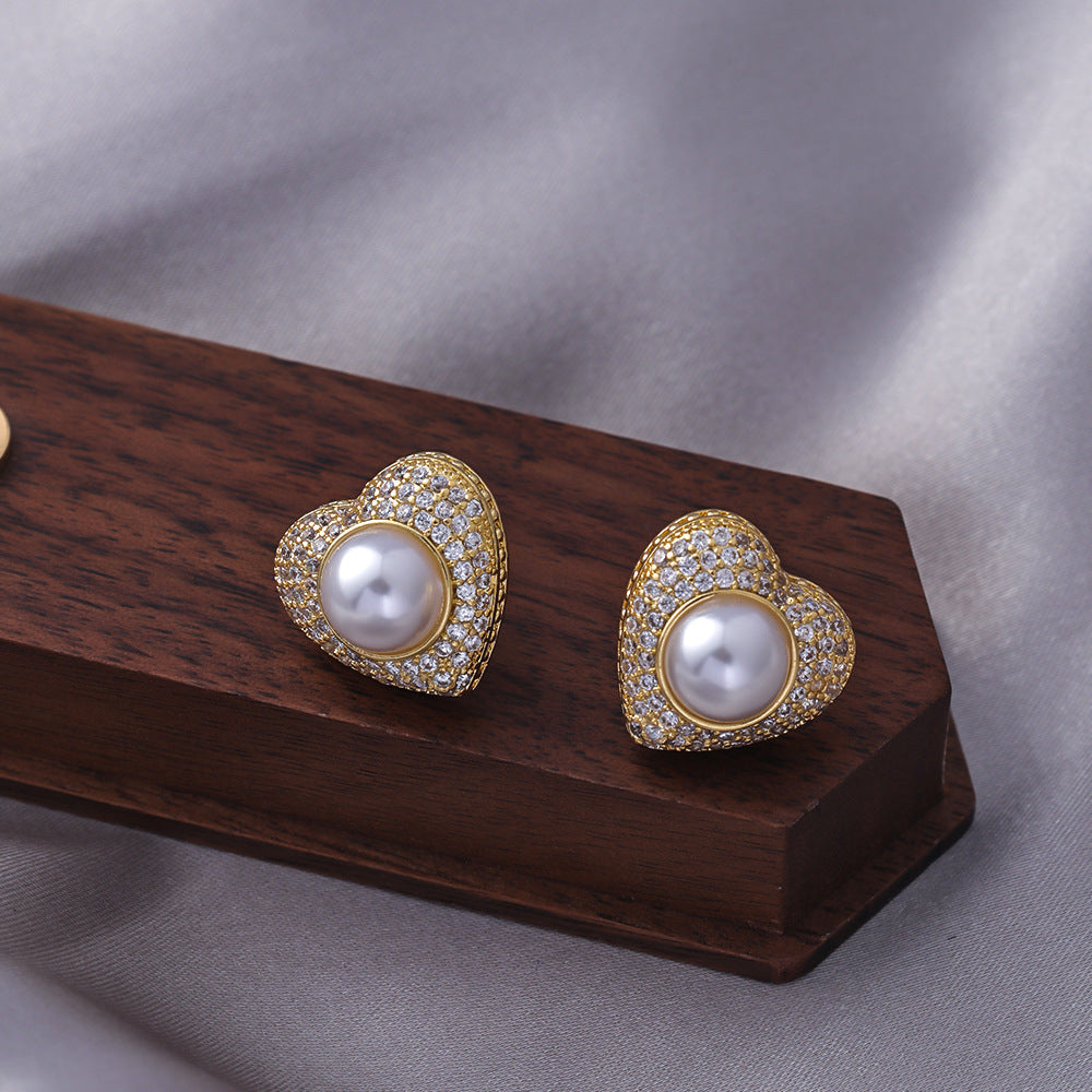 Women's Woven Pearl Sier Needle Everyday Joker Stud Earrings
