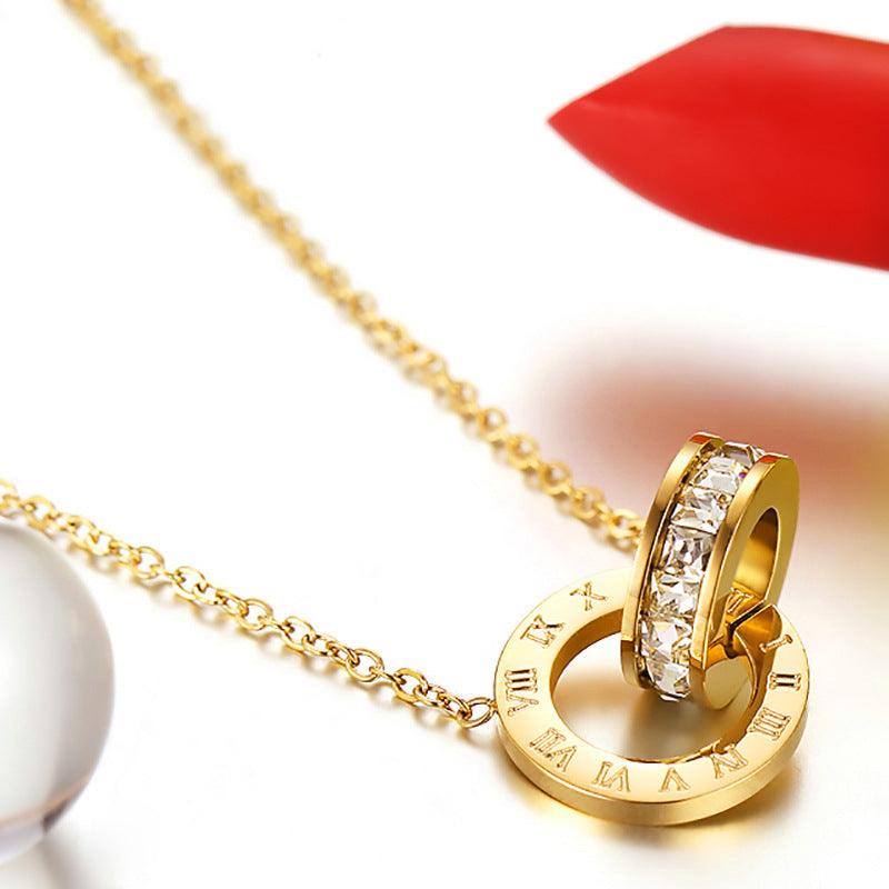 Women's Titanium Steel Diamond Inlaid Clavicle Chain Fashionable Rose Gold Live Necklace