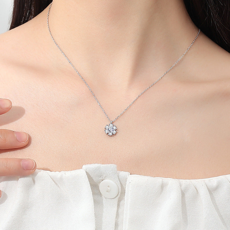 Sier Sunflower Moissanite Ear Hook Eardrop Frame Simple Chain High Jewelry Set