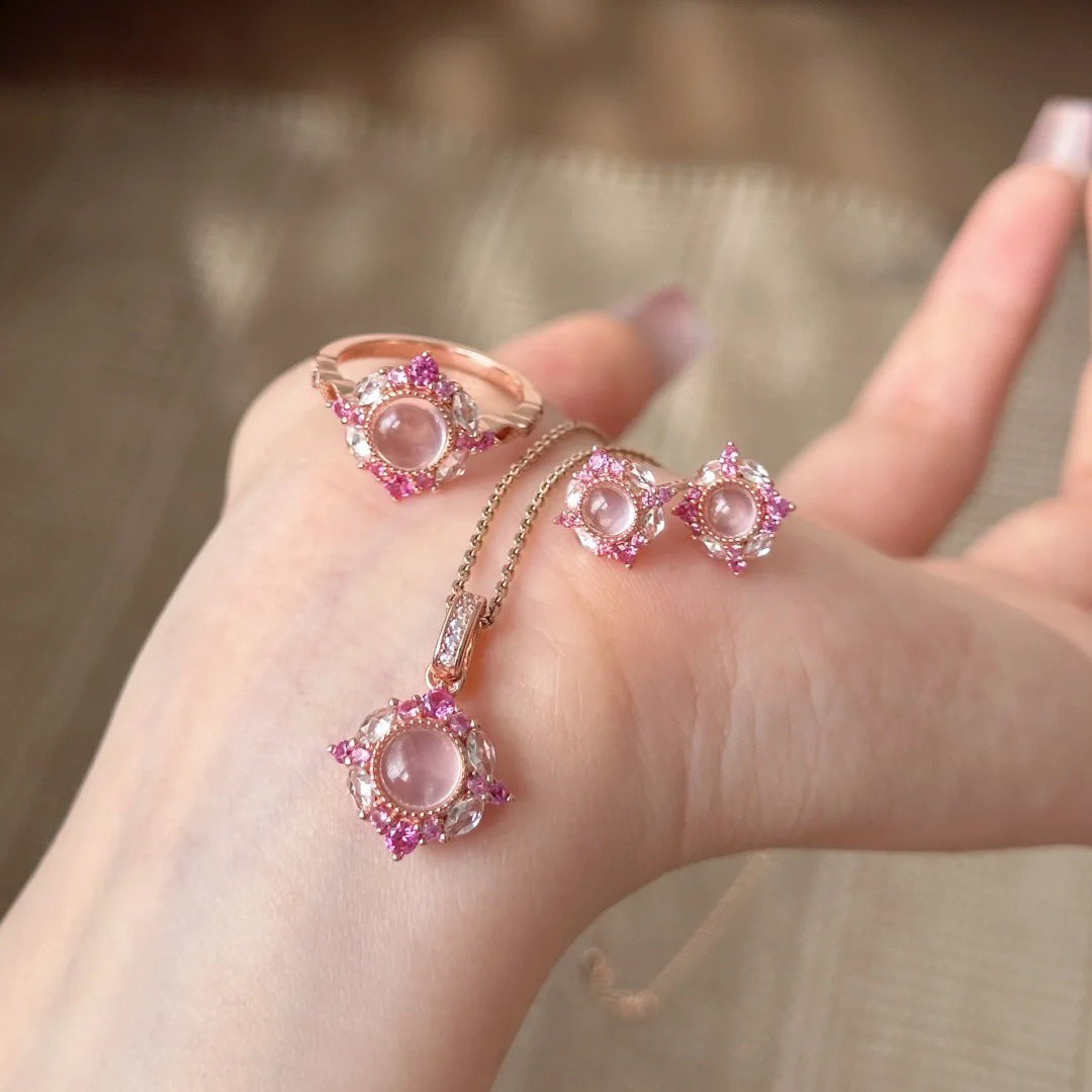 Retro French Pink Crystal Antique Style Jewelry Set