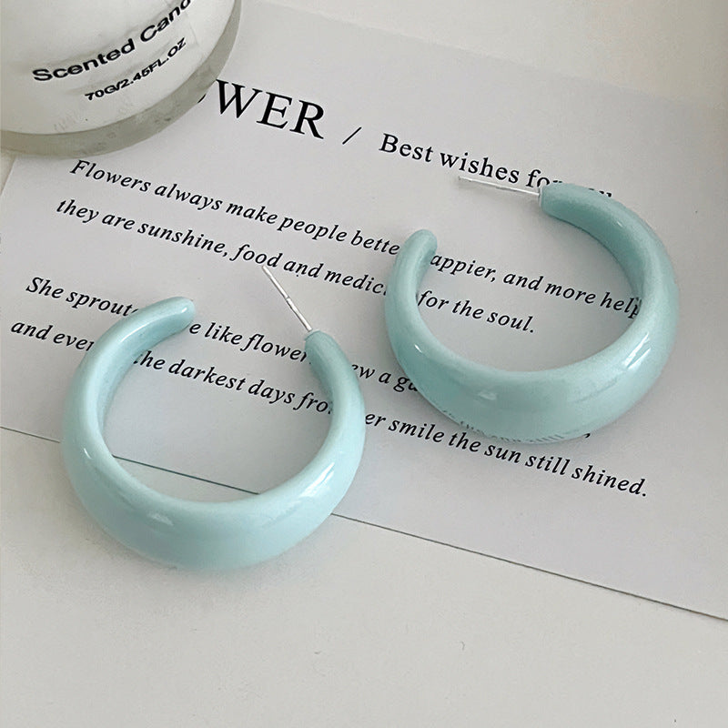 Women's Glossy Solid Color Circle Colorful Trendy Cream Ear Earrings