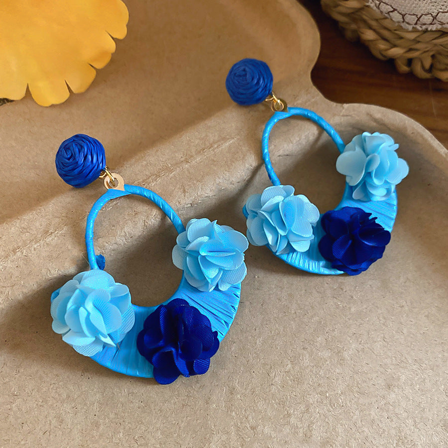 Summer Super Fairy Vacation Style Blue Flower Tassel Fashion Elegant Rings