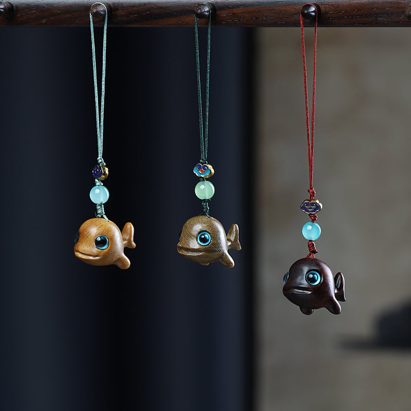 Green Sandalwood Carving Cute Animal Creative Bag Car Key Mobile Pendant