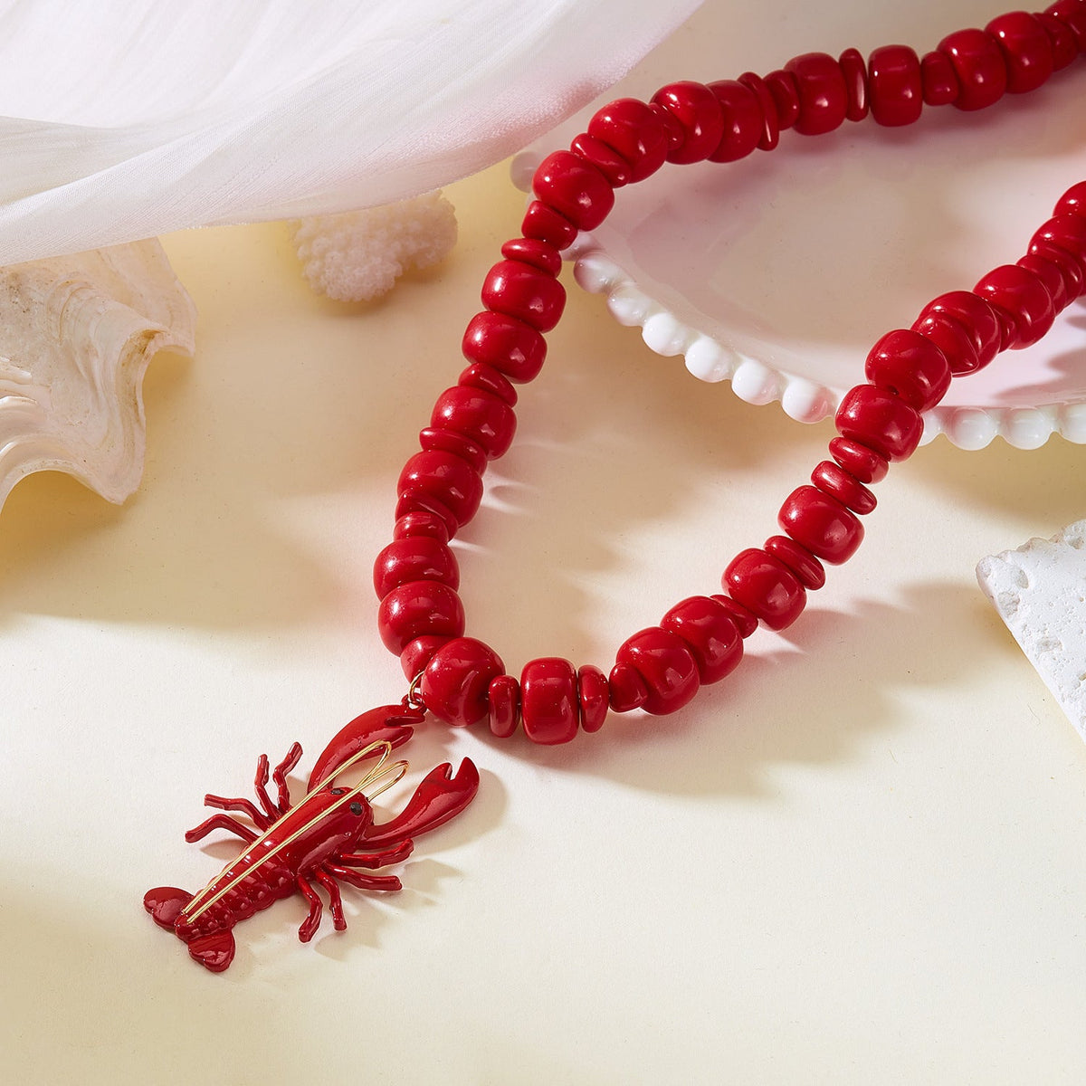 Women's Red Lobster Style Suite Ocean Vacation Exaggerated Necklaces