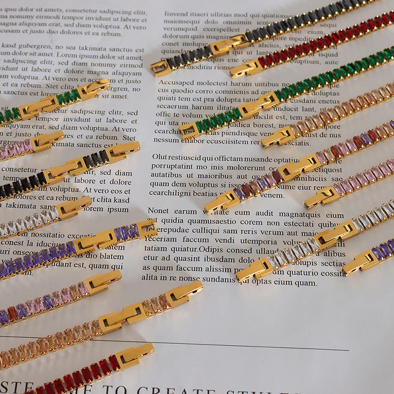 Exaggerated Color Zircon Clavicle Titanium Steel Bracelets