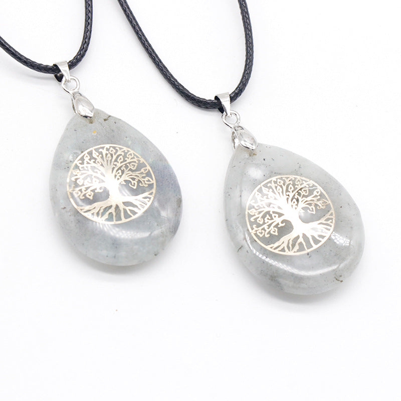 Natural Crystal Stone Lucky Tree Drop Shape Yoga Pendant