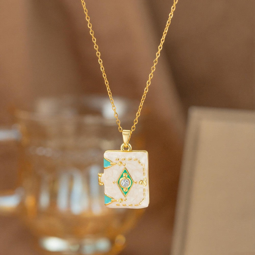 Steel Female Micro Inlaid Pink Diamond Necklace