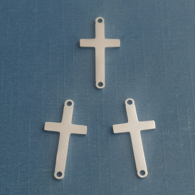 Double Hole Cross Small Mirror Stainless Pendants