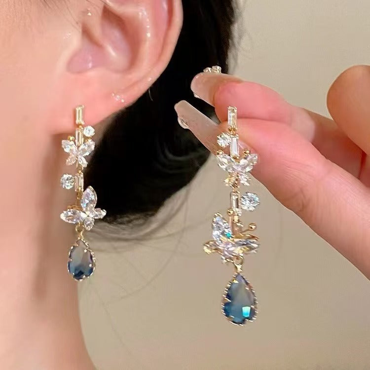 Women's Zircon Butterfly Drop Tassel Fashion Minority Design Exquisite Elegant High-grade Earrings