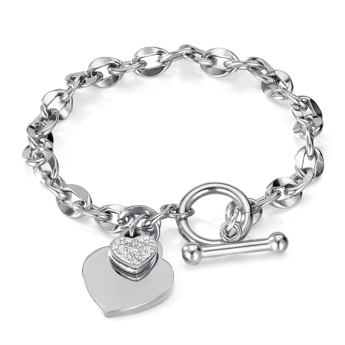 Simple Light Extravagant Love Heart Titanium Steel Female Bracelet