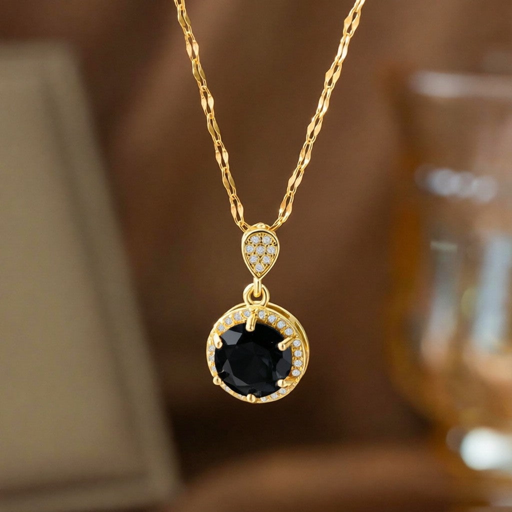 Steel Female Micro Inlaid Pink Diamond Necklace