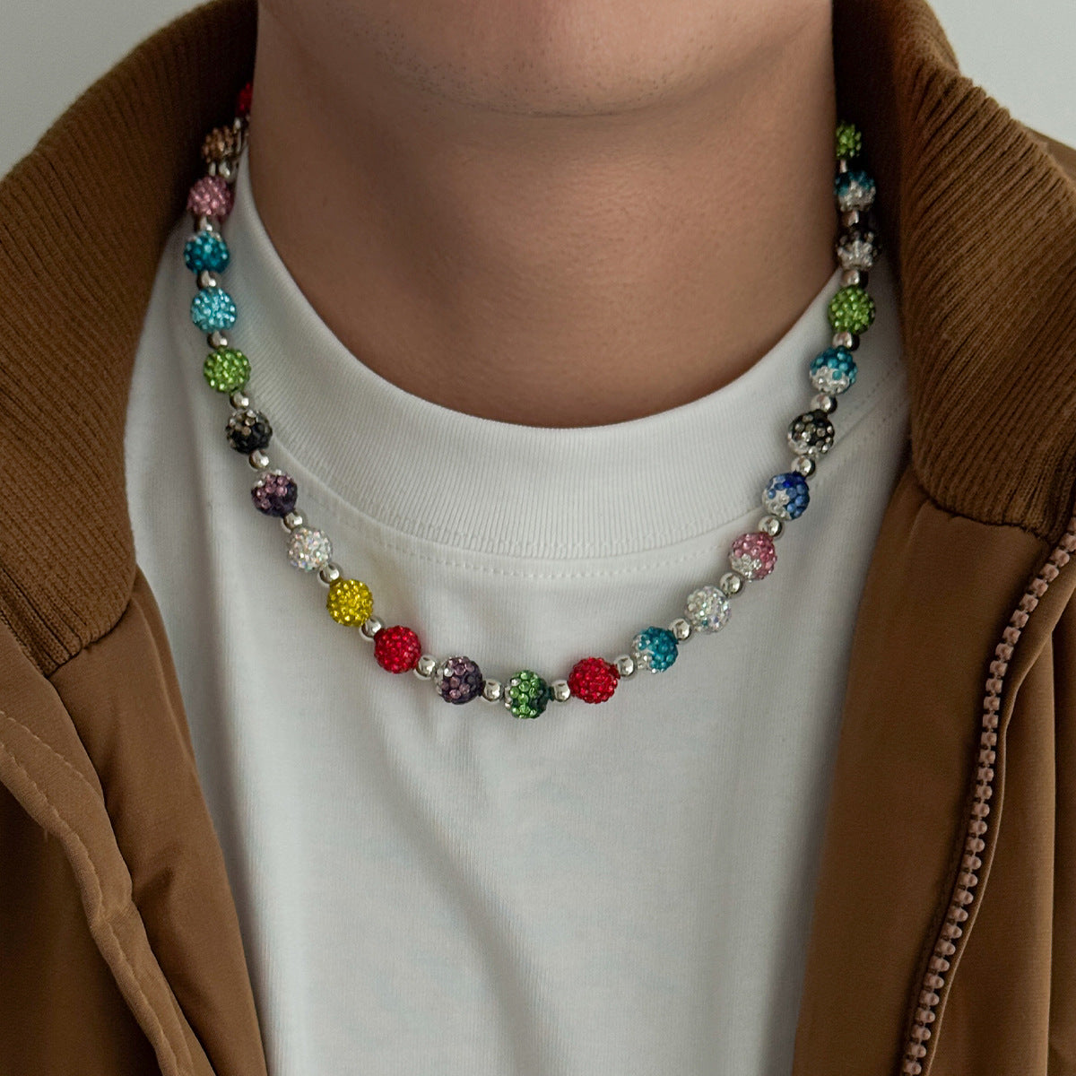 Men's Color Rhinestone Ball Trendy Hip Hop Niche Necklace