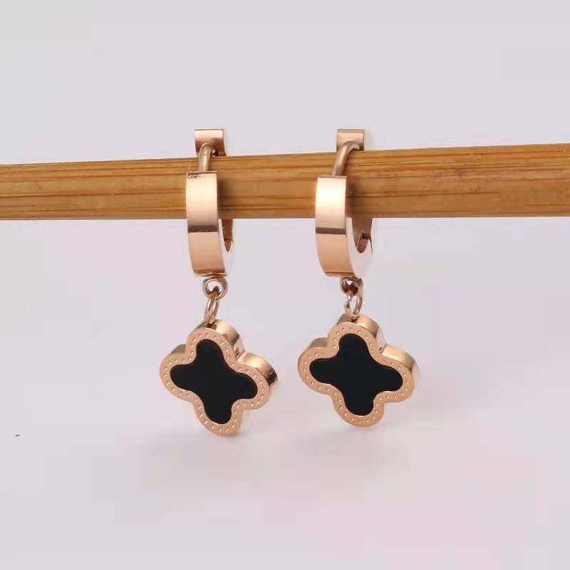 Titanium Steel Trendy Rose Gold Four Leaf Clover Ear Earrings