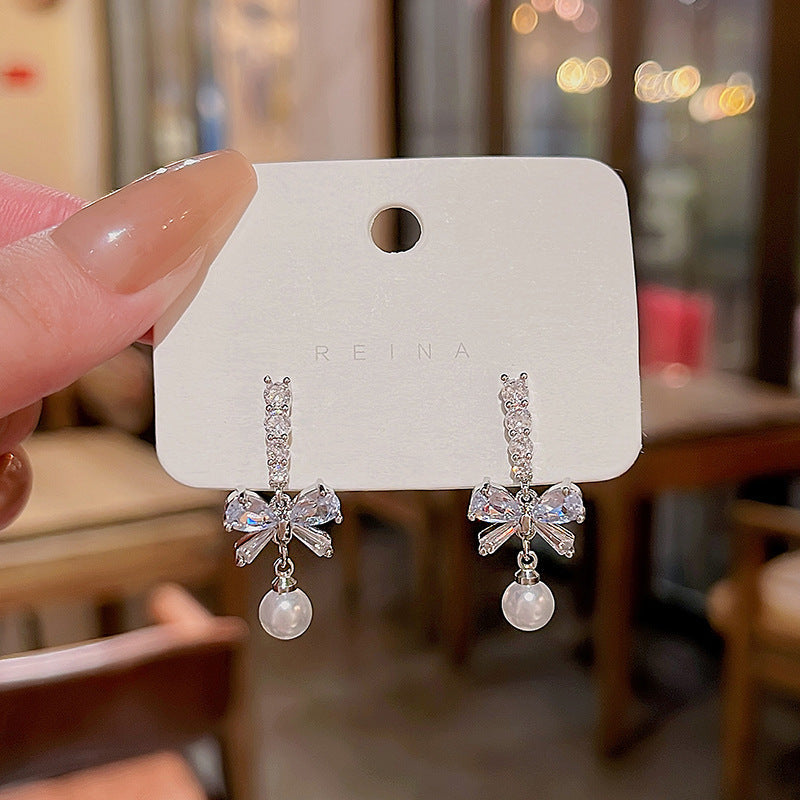 Women's Sier Needle Long Fringed Zircon For Trendy Light Earrings