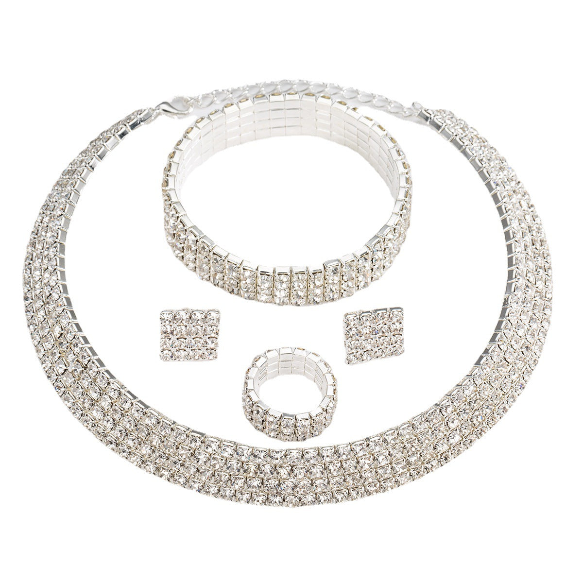 Trendy Fashion Hollow Jeweled Collar Pattern Jewelry Set