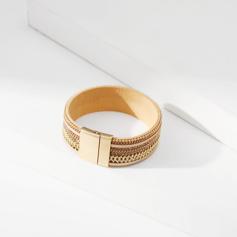 Drill Design Light Luxury Leather Wide Bracelets