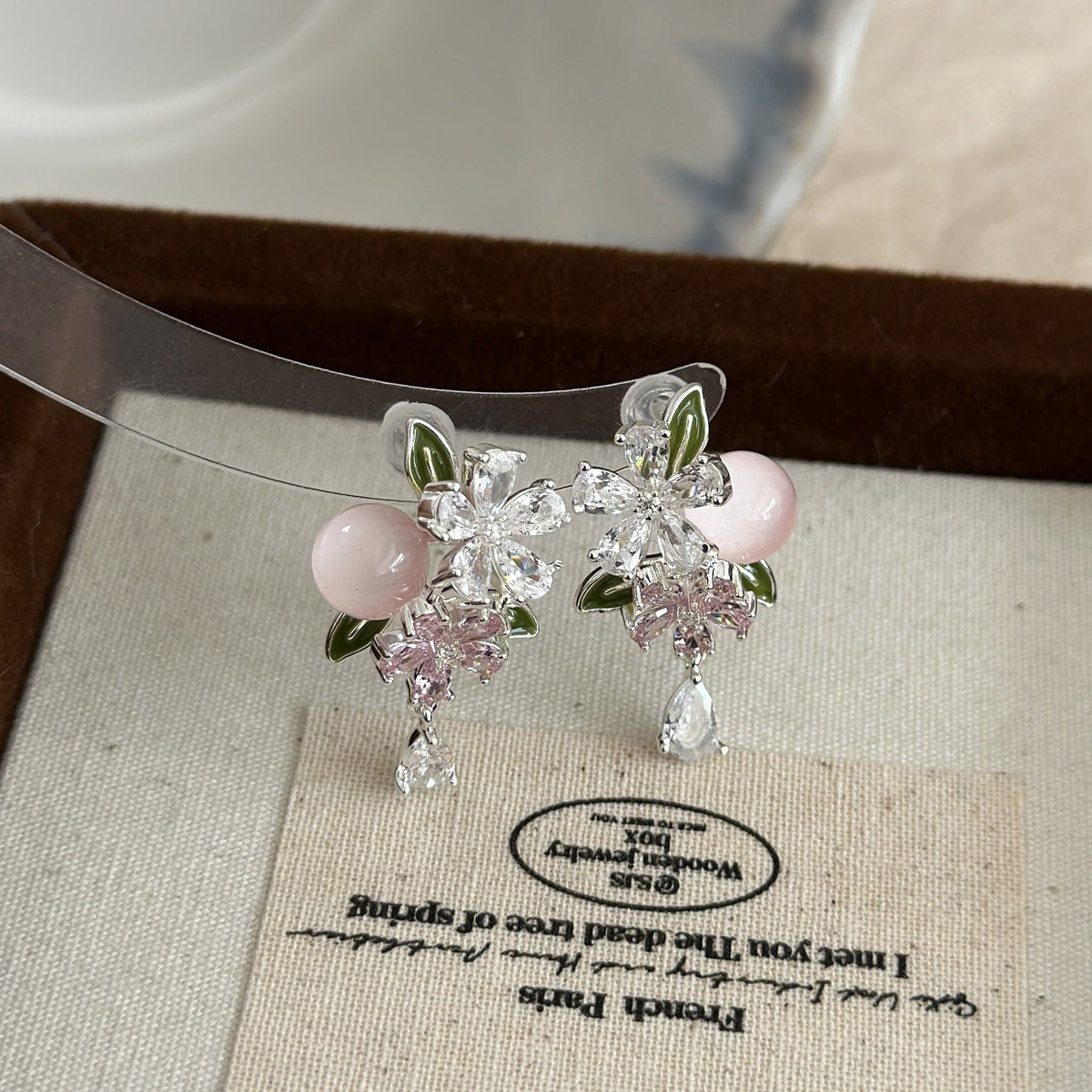 Flash Zircon Flower Water Drop Tassel Female Niche Mori Sweet Rings