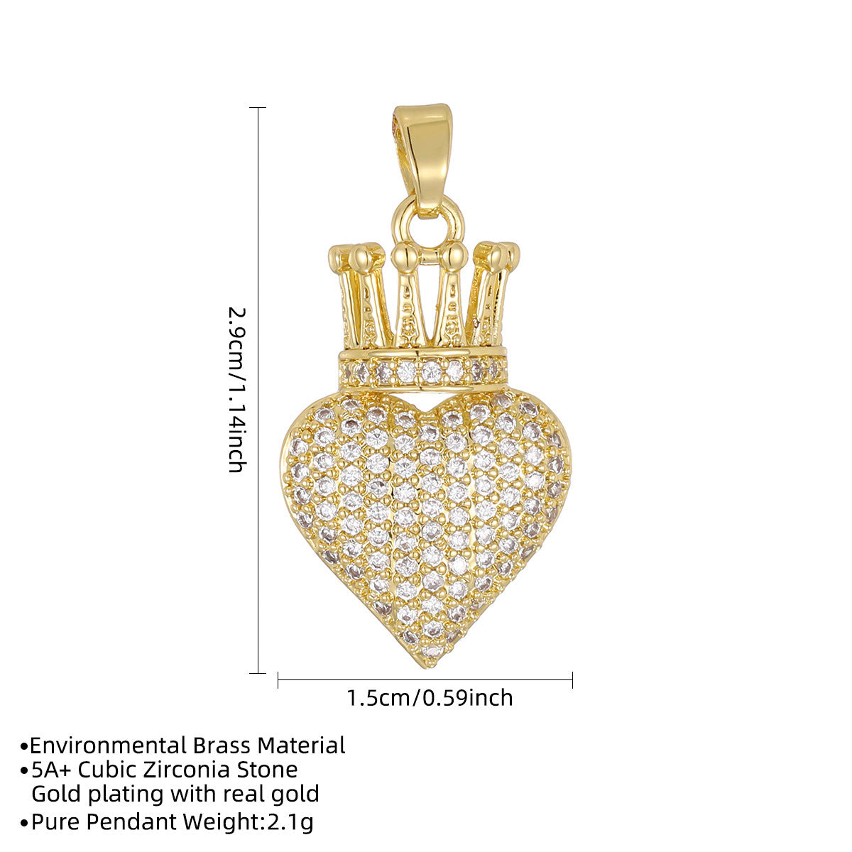 Copper Plated Gold Loving Heart Zircon Crown Clavicle Chain Rhinestone Pendant