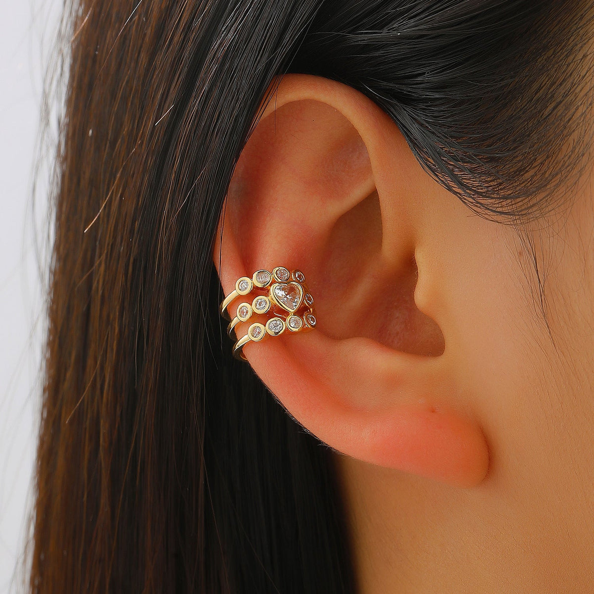 Luxury Fashion Copper Inlaid Zircon No Piercing Female Geometric Painless Ear Clip