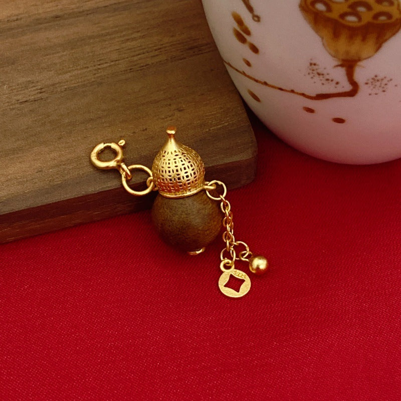 Ancient Gold Calabash Pendent Hand Rub Cotton Line Pendant
