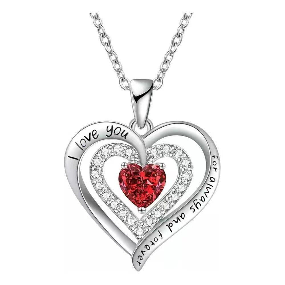 Birthstones Double Heart Shape With Diamond December Necklaces