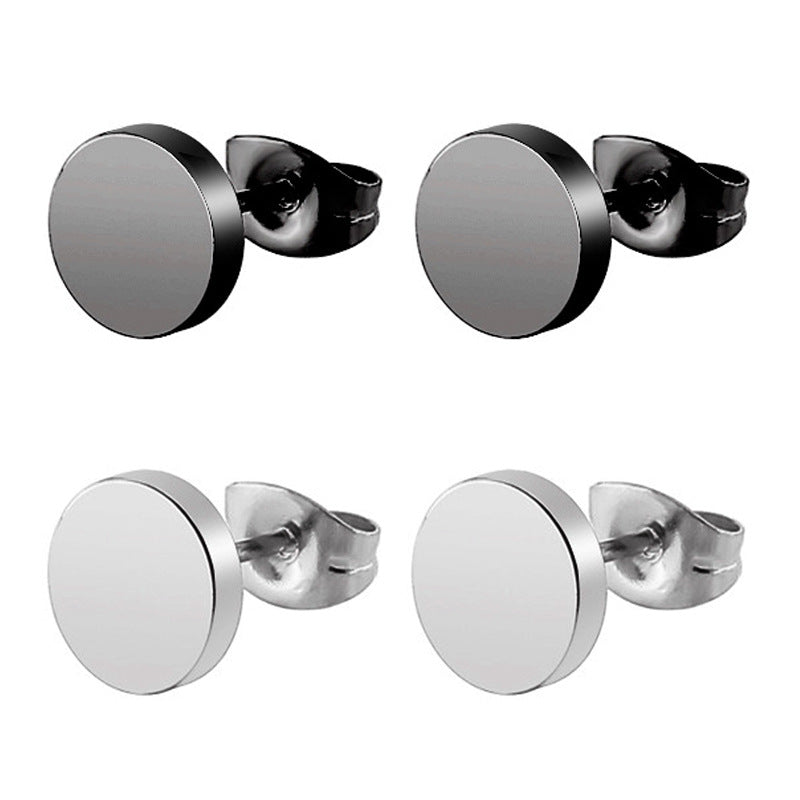 Steel Round Cake Butterfly Clasp Small Ear Titanium Earrings
