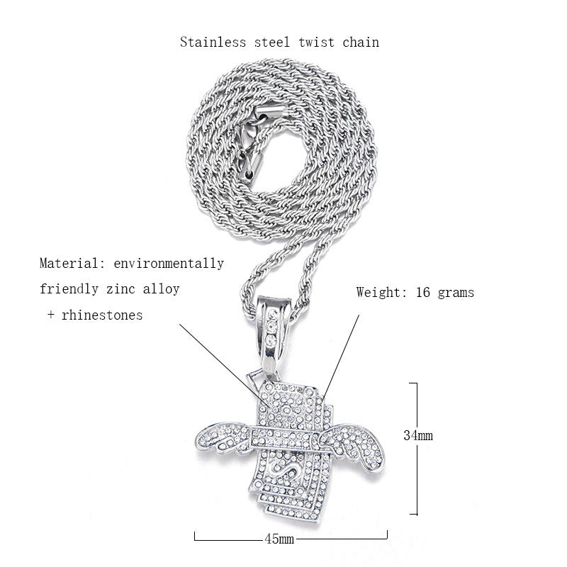 Banknote With Diamond Neck Creative Cuban Link Pendant