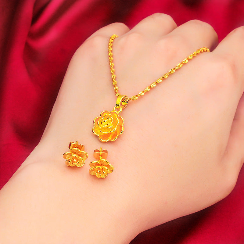 Women's Vietnam Placer Gold Fashion Sand Flower Eardrops Decorative Earrings