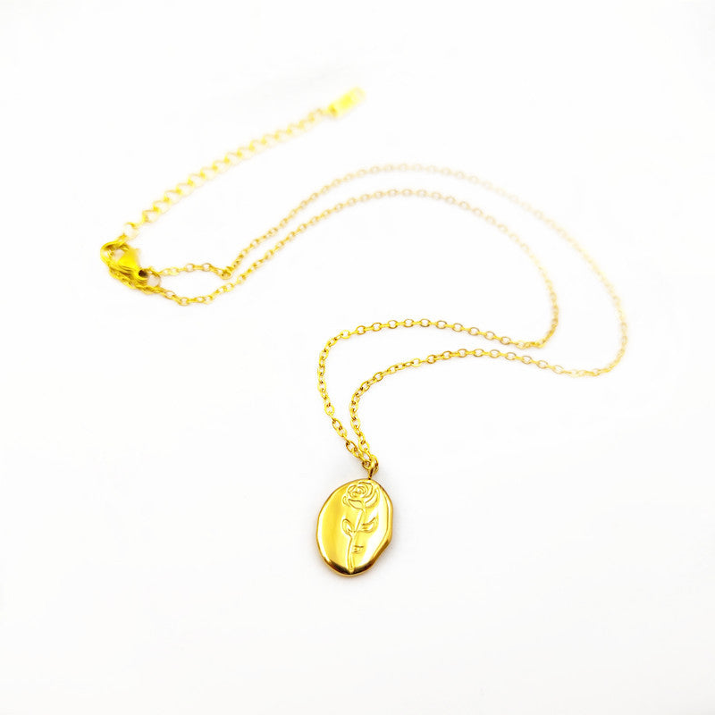 Popular Style Irregular Oval Rose Titanium Steel Gold Plated Pendant
