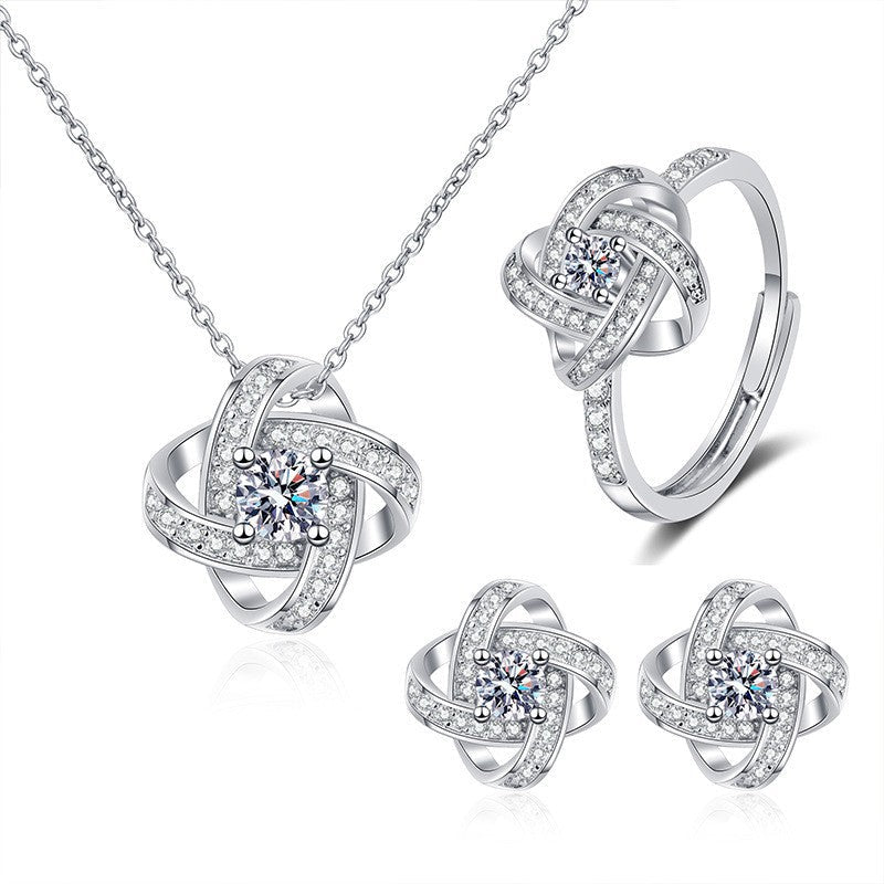 Earings Zircon Fashionable Flower-shaped Four-leaf Clover Jewelry Set