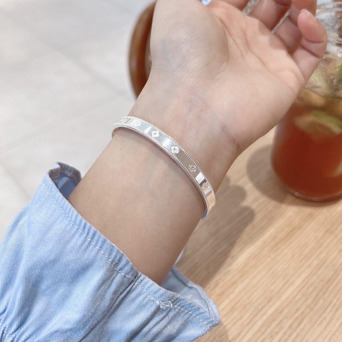 Solid Sier Simple Style Design Versatile Sense Gifts For Bracelet