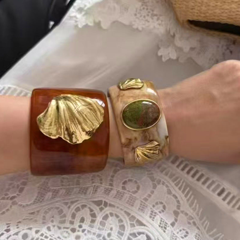 Shell Unakite Resin Female Vacation Style Amber Natural Stone Fashion Bracelet